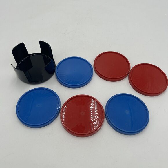 VTG Derby Gas Oil Advertising Drink Coasters Picnic 1974 Reb Blue With Holder - Picture 3 of 6